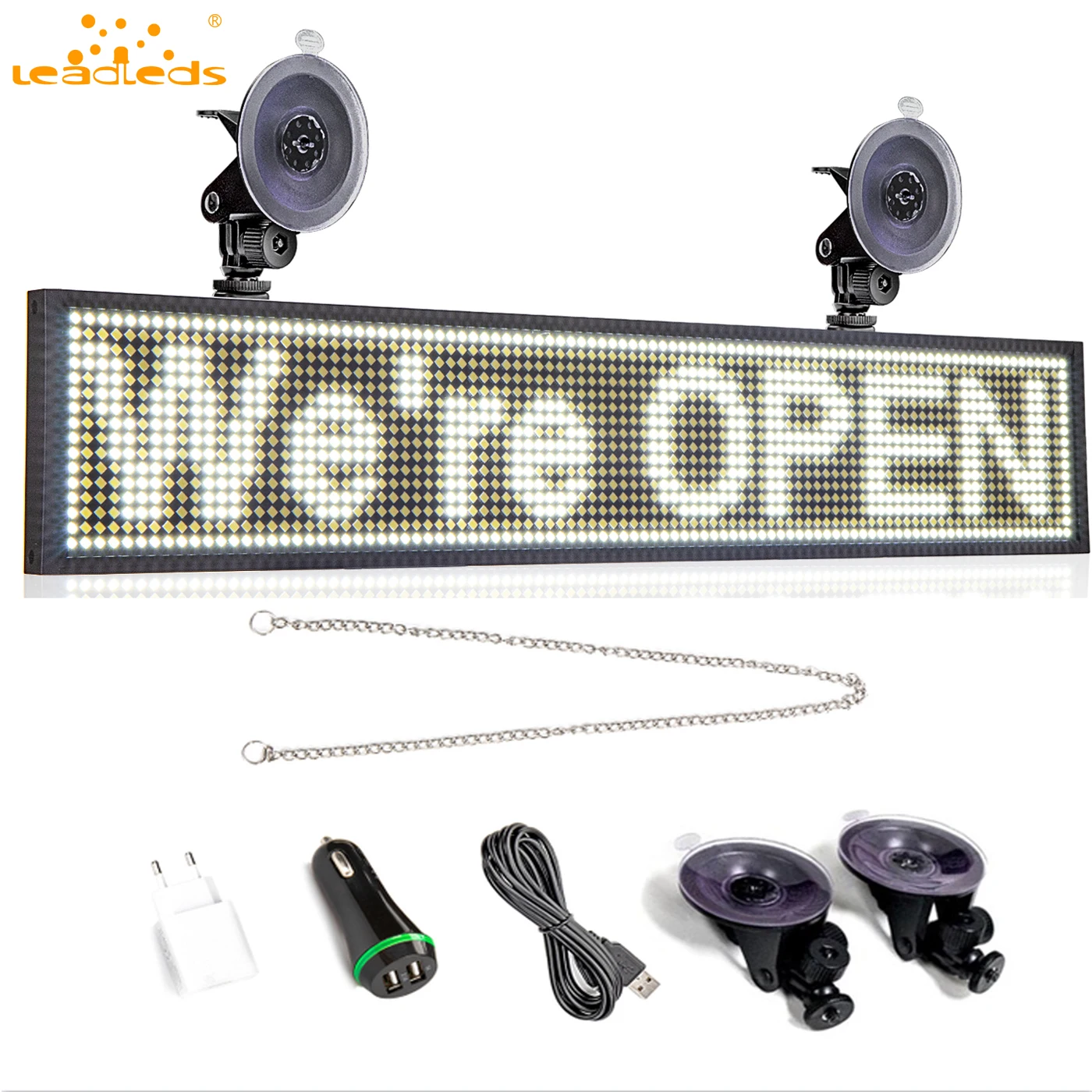 

50cm White Module Car Led Sign Panel WiFi Programmable Scrolling Message LED Display Board with Chain and Sucker Business Open