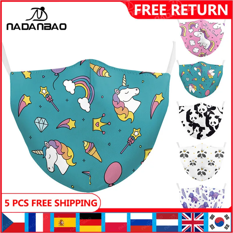 

NADANBAO Cartoon Mask Print Face Women Masks Cute Reusable Pink Unicorn Masks Fabric Cosplay Animal Face Printing