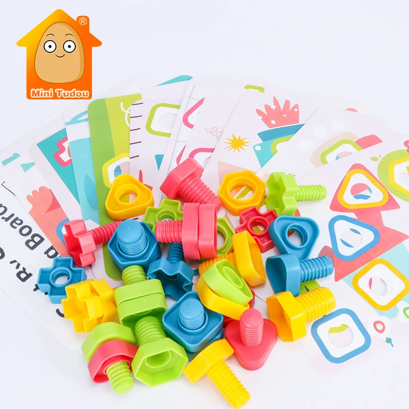 

Montessori Screw Nut Matching Shape Plastic Cartoon Puzzle Building Block Assembly Game Early Educational Toys For Children Gift