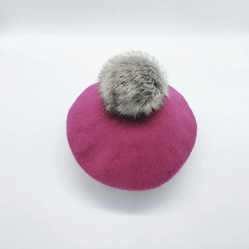 Fashion Winter Children Wool Soft Beret Caps Autumn Women\'s Casual Polyester Fur Pom pom Beret Caps Hats Gorras