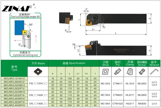 Imagem -03 - Cnc Suporte Externo Torno Indexável Toolsl Ferramenta de Corte de Torno Externo para Cnmg120404 08 Inserções Mclnr1616h16 Mclnr2023k12