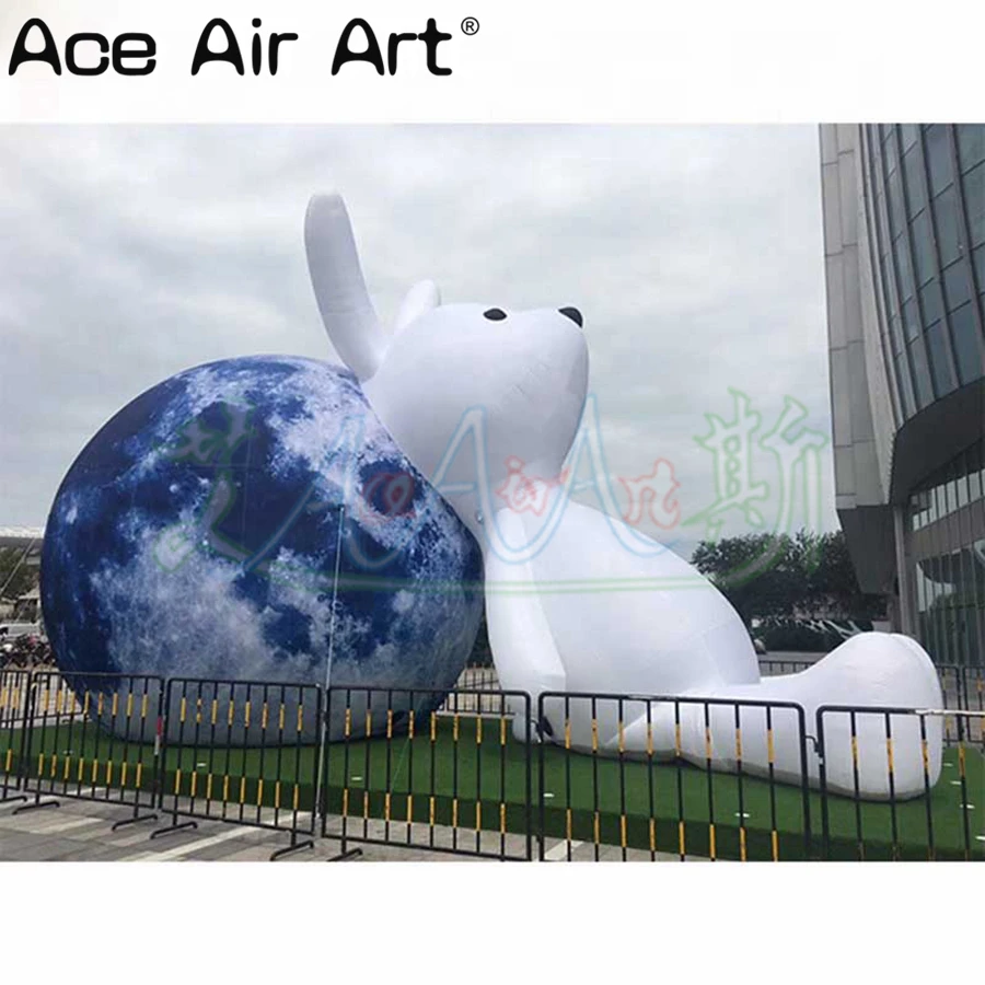 Outdoor Inflatable Easter Advertising Decoration “White Rabbit Leaning On the Moon” Model LED Light Night Decoration for Sale