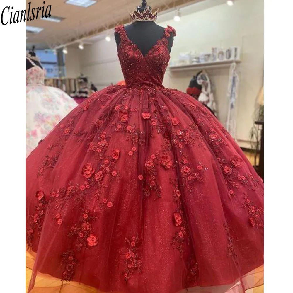 

Ярко-красные платья Quinceanera, бальное платье с 3D розами, пышное сладкое платье 16, вечерние платья знаменитостей, выпускные