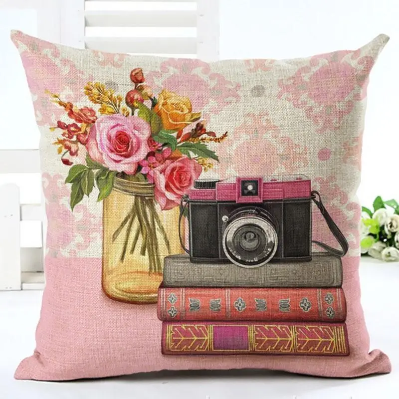 Creative Camera Printing Cushion Cover Cotton Linen Pillowcase For Sofa Radio Telephone Decoration Pillowcase Cushion Cover ZT71