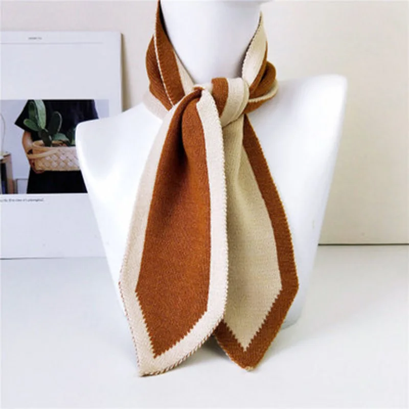 Fashion Solid Color Double Layer Knit Wool Warm Scarf Winter Women Sharp Corner Cross Elastic False Collar Neck Guard Scarve O35