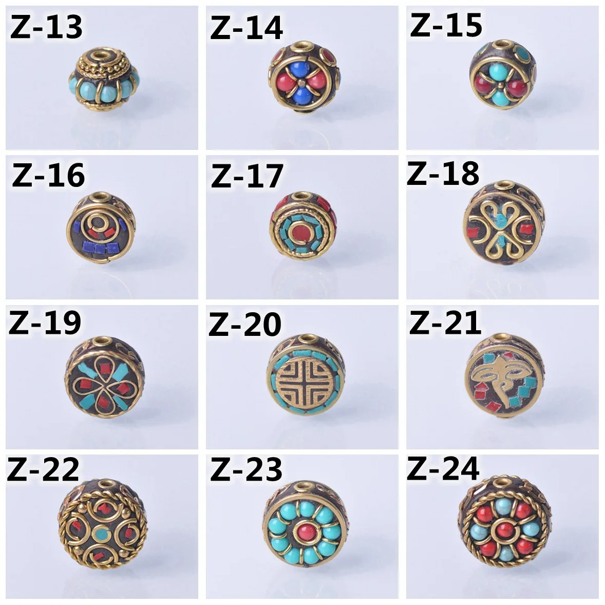 1# Handmade Nepalese Buddhist Tibetan Brass Metal & Clay Loose Craft Beads for Necklace Jewelry Making DIY