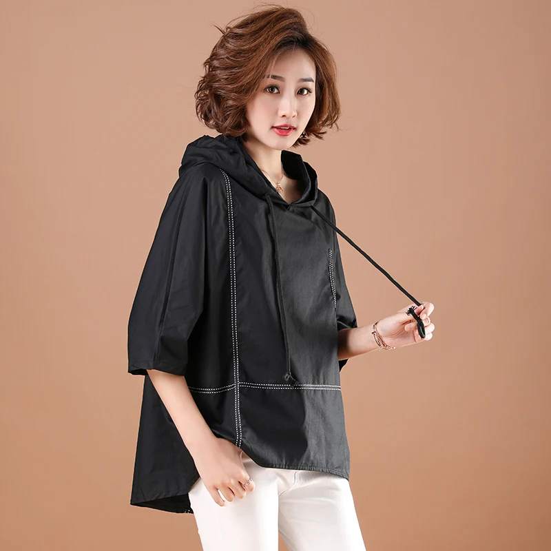 NYFS 2024 New Summer Kimono Womens T shirt Fashion big size Woman Cotton hooded tops Loose Blusas Camisa Mujer