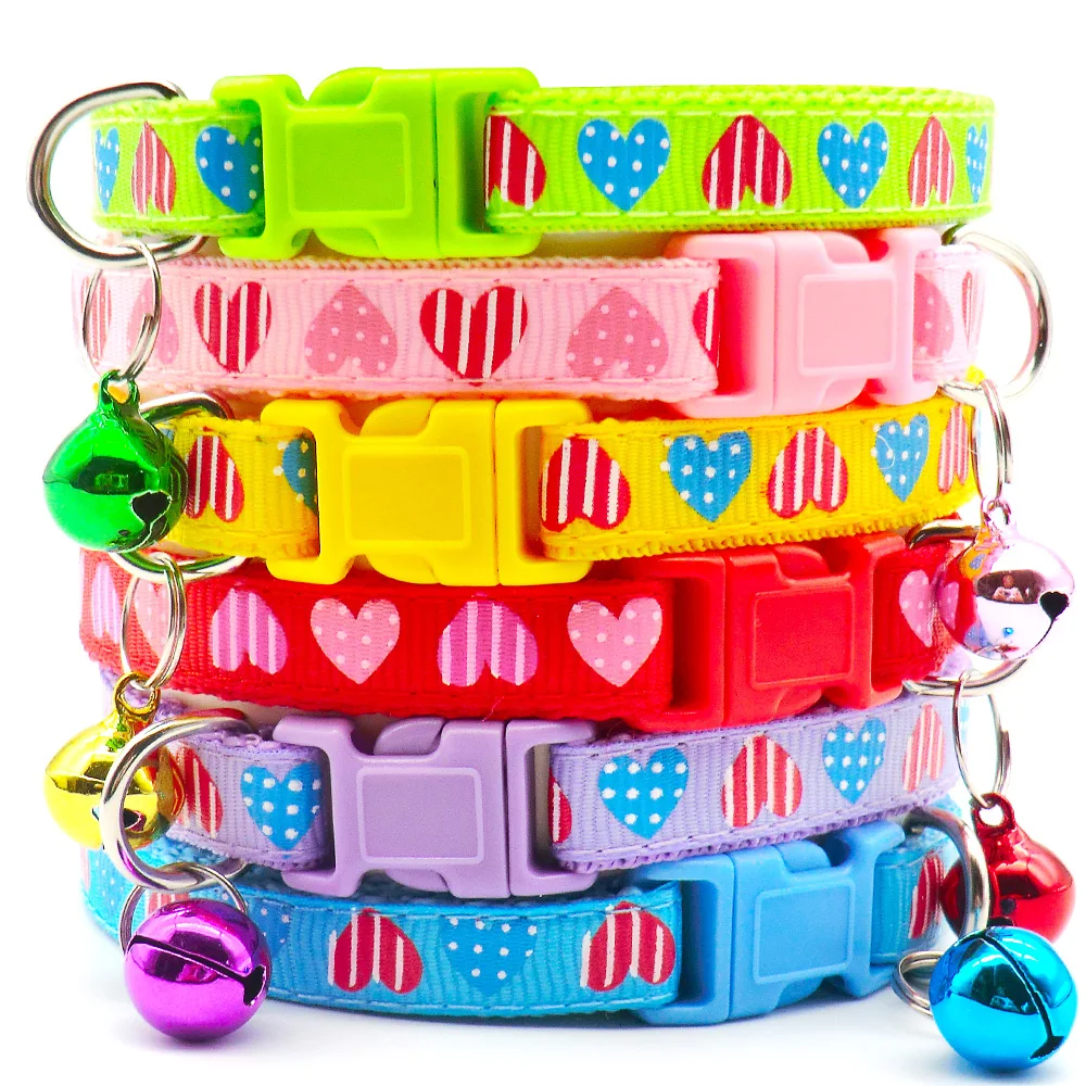 wholesale 100Pcs cat collar with bell Personalized Pets Collar puppy kitten Small Dog Collar Adjustable Buckle Accessories