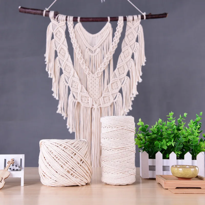 Beige White Cotton Twisted Cord Rope DIY Home Textile Craft Macrame String Handmade Decorative Accessories 1/2/3/5/6/8mm