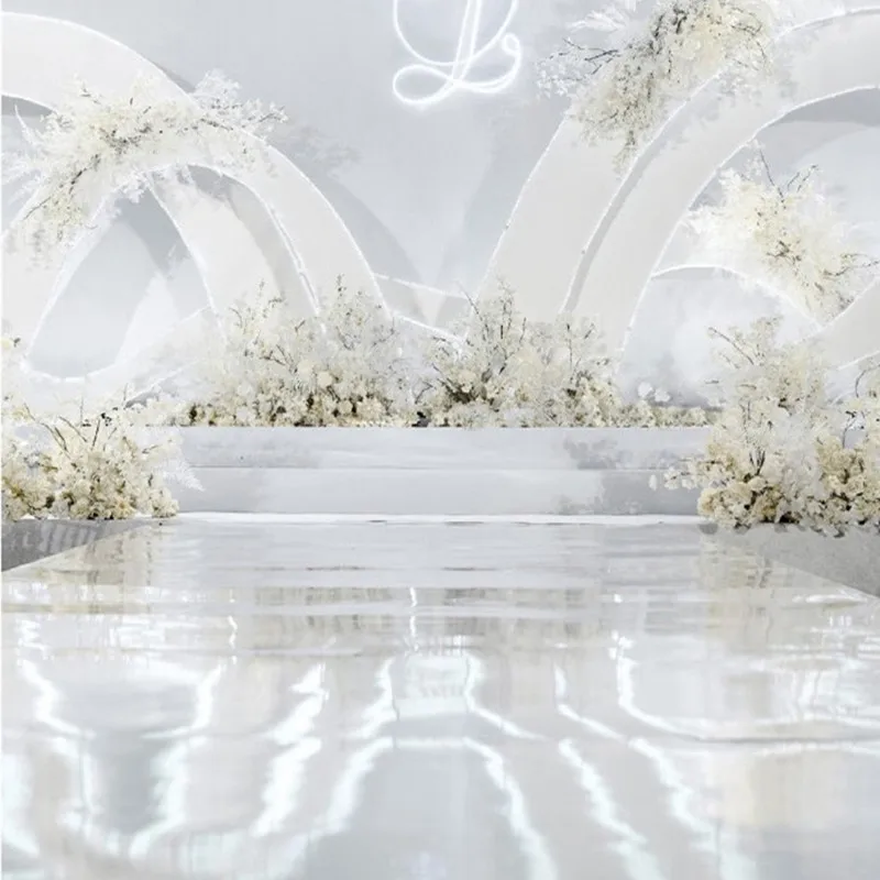 Luxury 1 To 2.4 Meters Wide White Themes Wedding Centerpieces Mirror Carpet Aisle Runner For Stage Party Decoration 10 PCS Lot