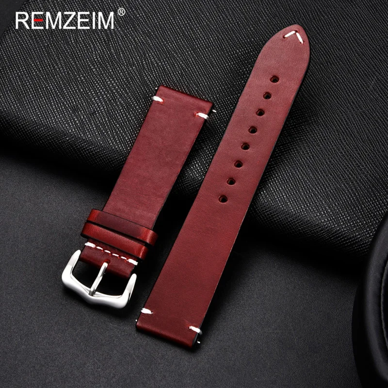 Handmade Genuine Leather Watchbands 18mm 20mm 22mm 24mm Watch Steel Buckle Band Strap High Quality Wrist Belt Bracelet + Tool