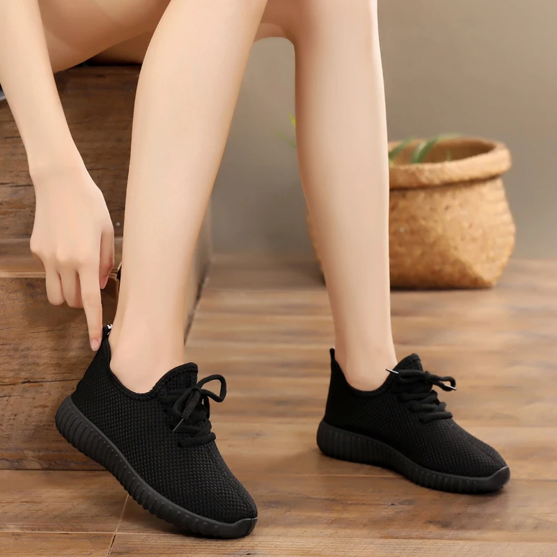 Women Running Shoes 2023 Sneakers Solid Black Red Shoes Gym Fitness Trainers Walking Sport Shoes Female Zapatos Mujer Size 35-41