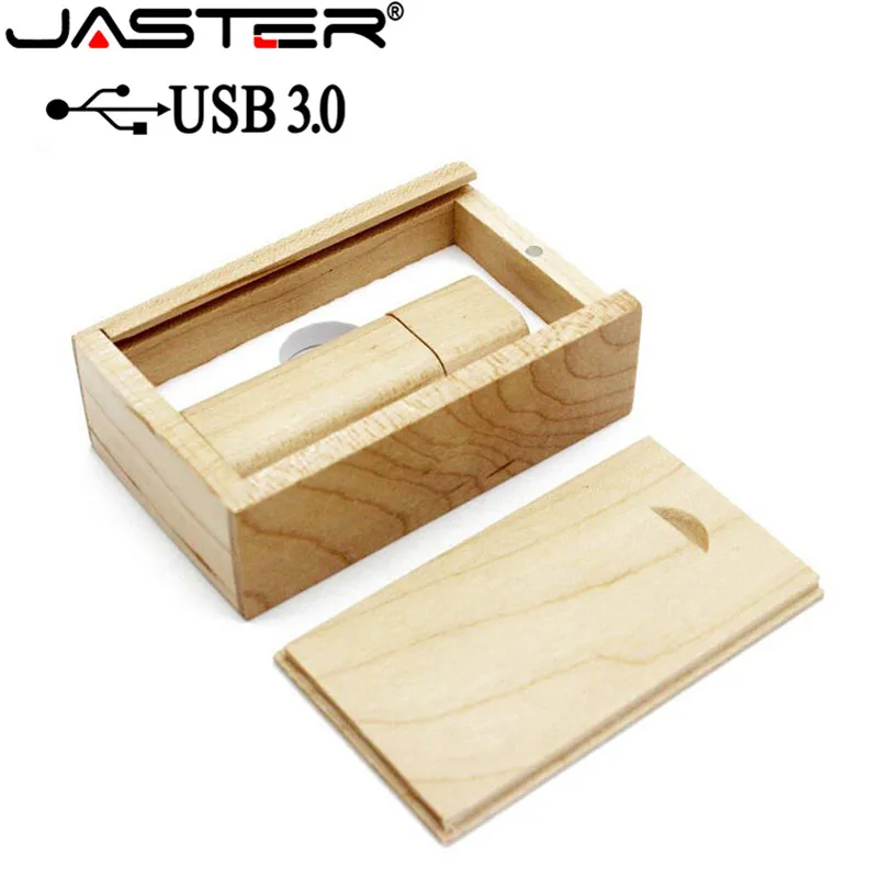 JASTER USB 3.0 Wooden usb+box USB flash drive pen driver pendrive 4GB 8GB 16GB 32GB 64GB memory card USB 1PCS free custom logo