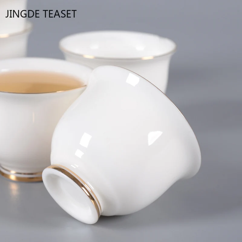 2pcs/lot Chinese Ceramic Teacup Suet Jade Single Cup White Porcelain Tea Cups Teaware Accessories Master Cup Tea Bowl Drinkware