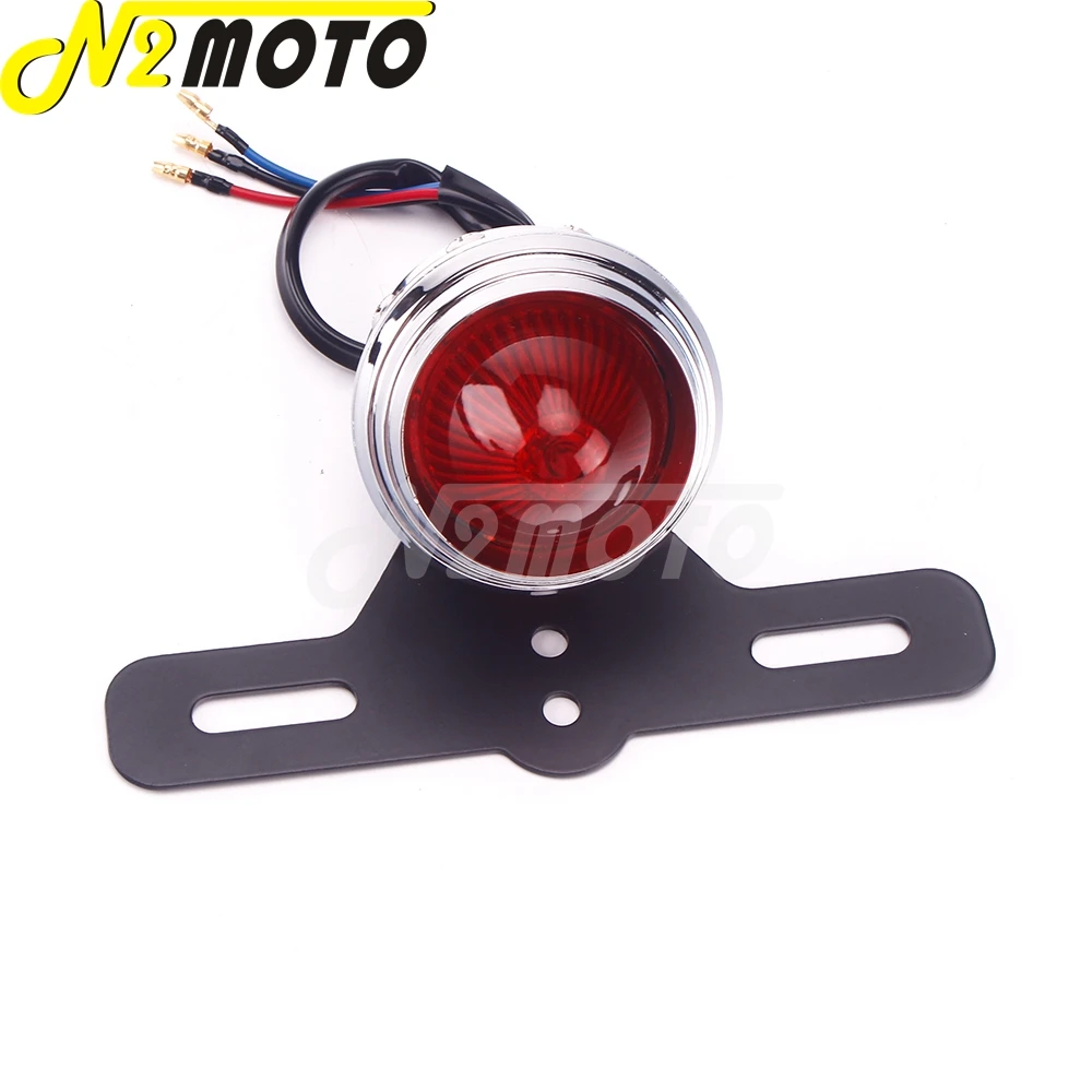 Old School Red LED Lens Brake Lamp Stop Light License Plate Bracket Retro Taillight For Harley Bobber Chopper Cafe Racer Custom