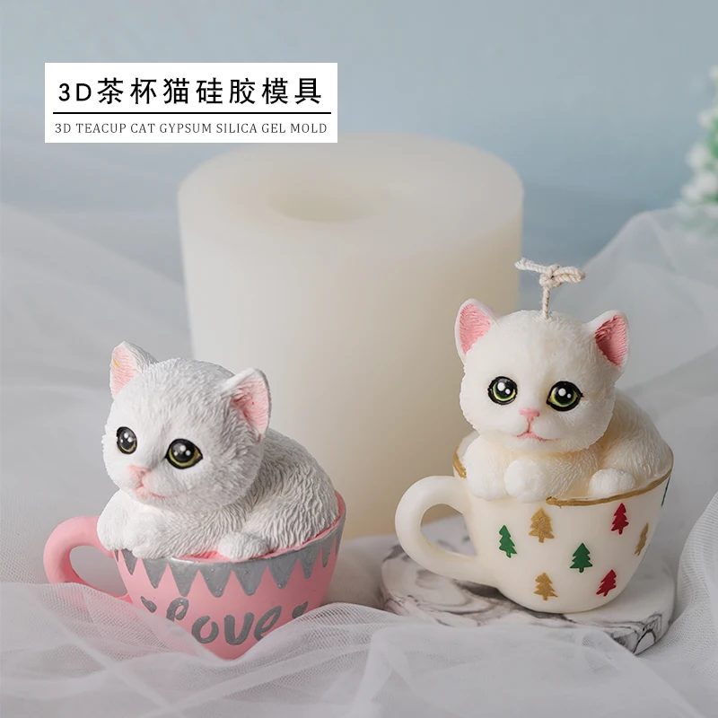 

PRZY Cute Cat Cartoon Molds Fondant Molds Teacup Cat Mold Soap Mould Silicone Handmade Soap Clay Resin Candle Mould