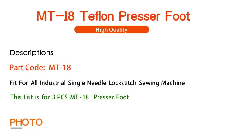 3 PCS MT-18 Presser Foot Fit All Industrial Lockstitch Sewing Machine Accessories For JUKI BROTHER SINGER Single Needle