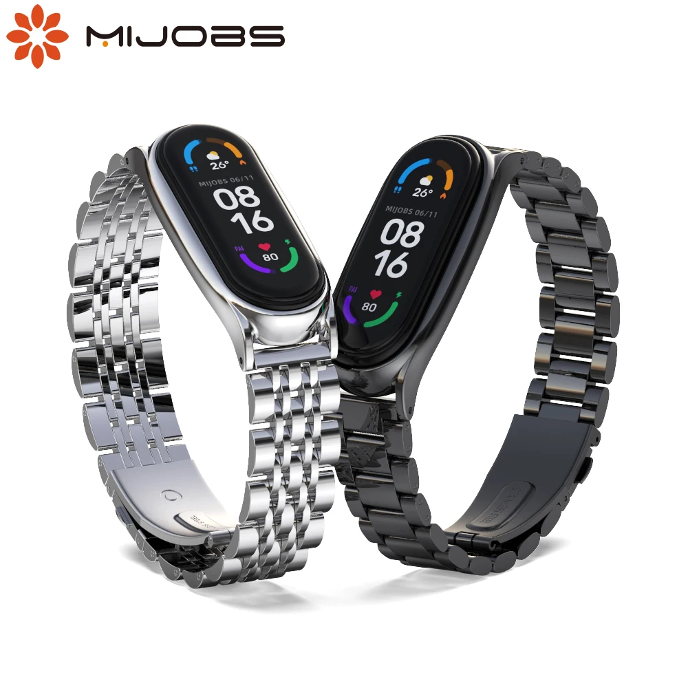 샤오미 미 밴드 3 4 5 6 스트랩, 미 밴드 6 팔찌, 미 밴드 5 스트랩 손목 밴드, Pulseira Miband 4 Correa 금속 나사 없는 스틸