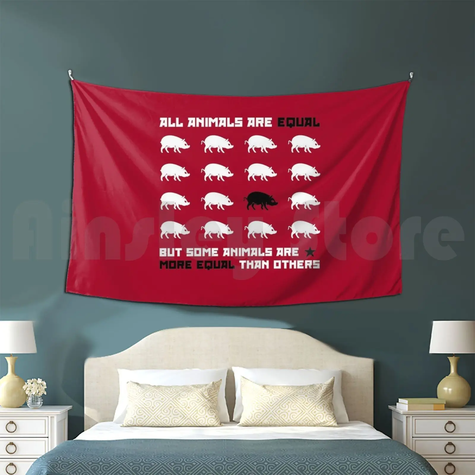 All Animals Are Equal 2 ( Red ) Customized Tapestry Animal Farm George Orwell Russian Revolution