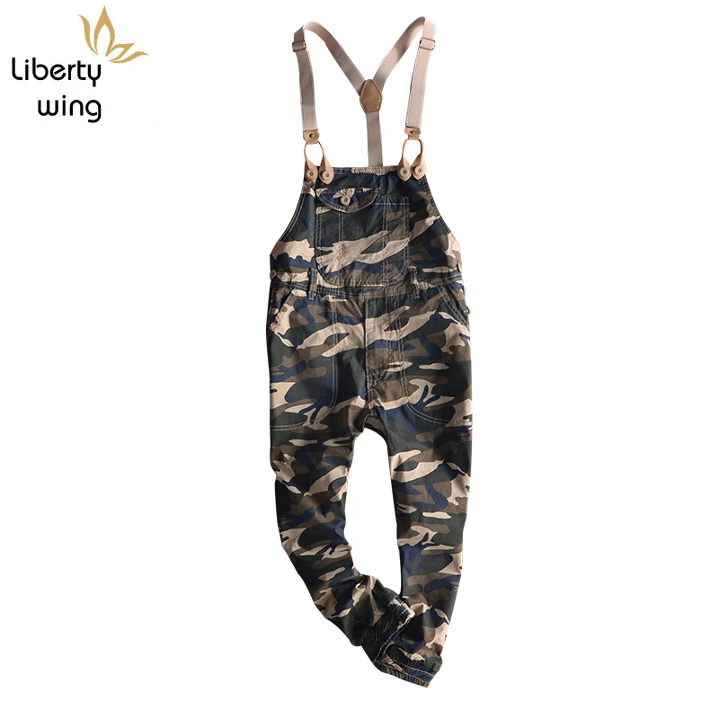 Summer Fashion Camouflage Casual Overalls Mens Cotton Ankle Length Jumpsuits Retro Cargo Pencil Pants Size M-3XL Boys Suspenders