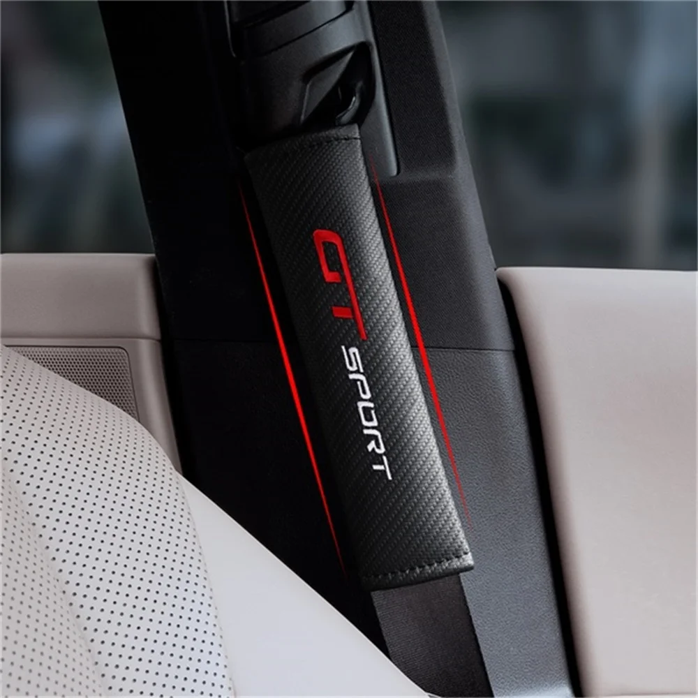 1/2PCS Carbon Fiber Car Sefety Seat Belt Cover for Child Adult Shoulder Protector Cushion GT Sport Emblem Car Interior Accessory