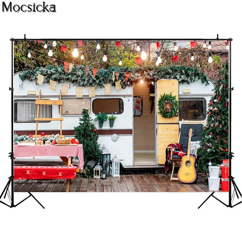 Winter Wild Camping Christmas Tree Photography Backdrop Outdoor Child Birthday Family Portrait Background Photo Studio Photocall