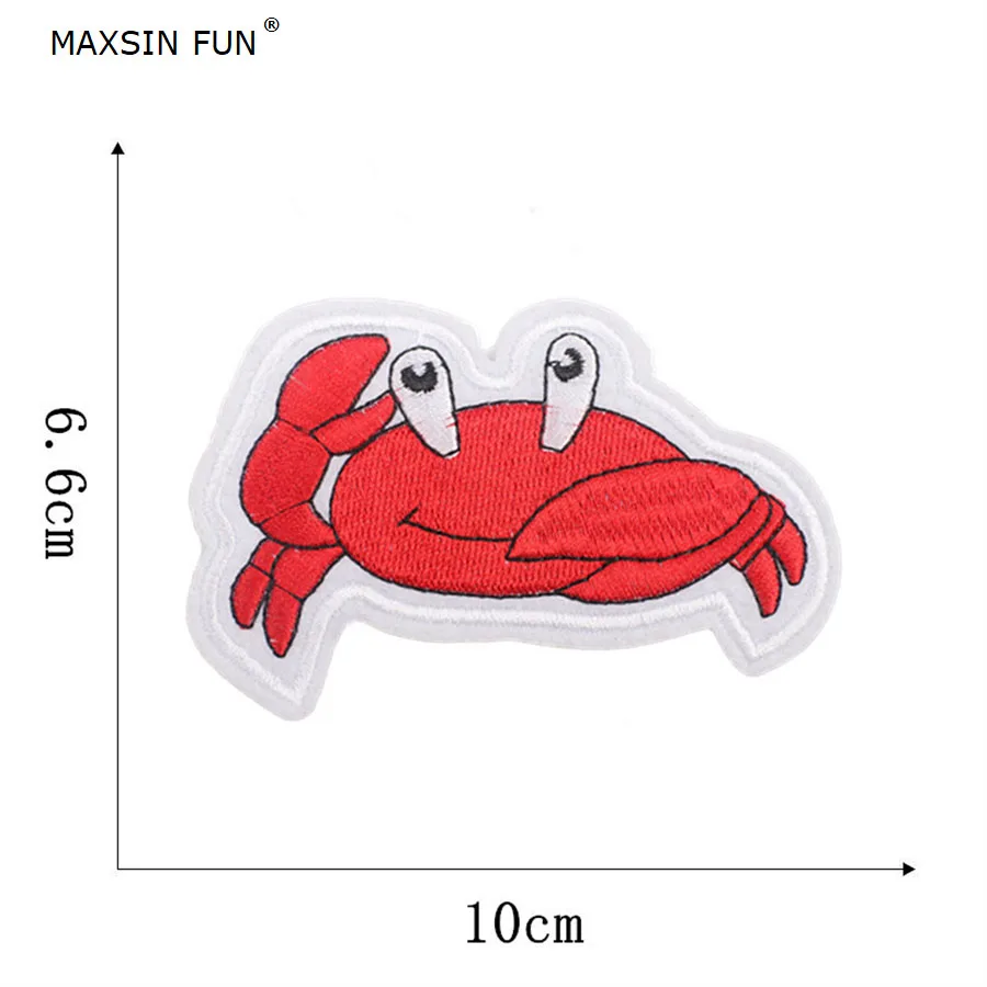 MAXSIN FUN 10 PC/Lot Embroidery Cartoon Sea Creature Stickers Crab Shrimp Starfish Fabric Patch Iron On Clothes DIY Decorative