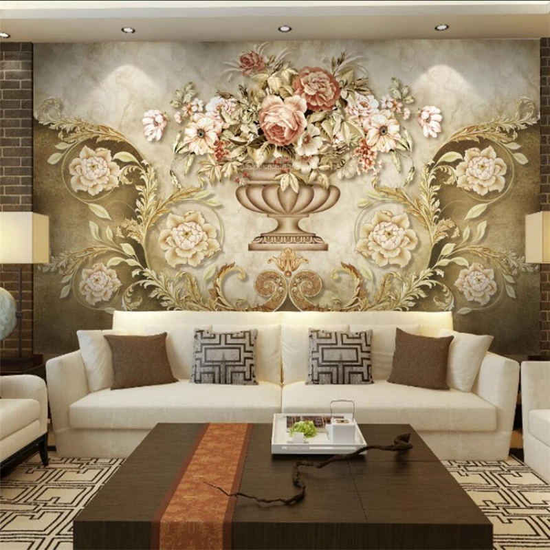 

Customized wallpaper 3d European rich luxury flower retro обои background wall living room bedroom restaurant decoration mural