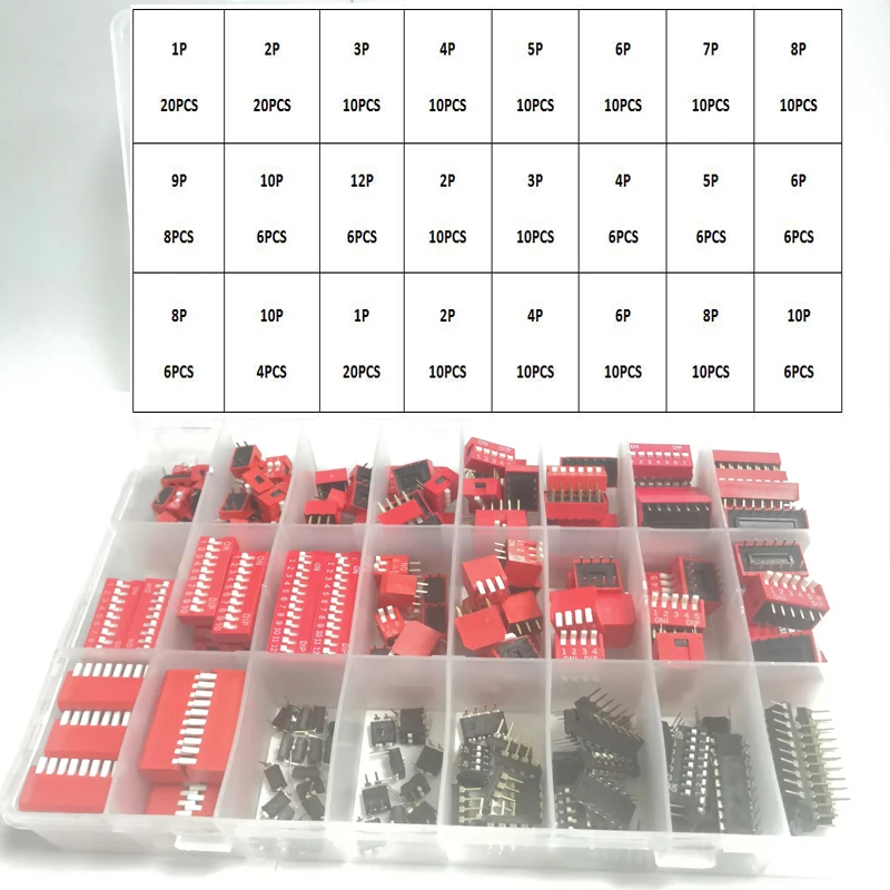 234PCS ประเภทสไลด์โมดูลสวิทช์1 2 3 4 5 6 7 8 9 1012 PIN 2.54มม way DIP/SMD Pitch Potentiometer พร้อมชุดสวิทช์