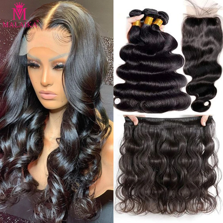 

Malaika 28 30 40 inch brazilian hair weave body wave 3 4 bundles with closure human hair extensions wave formers deals