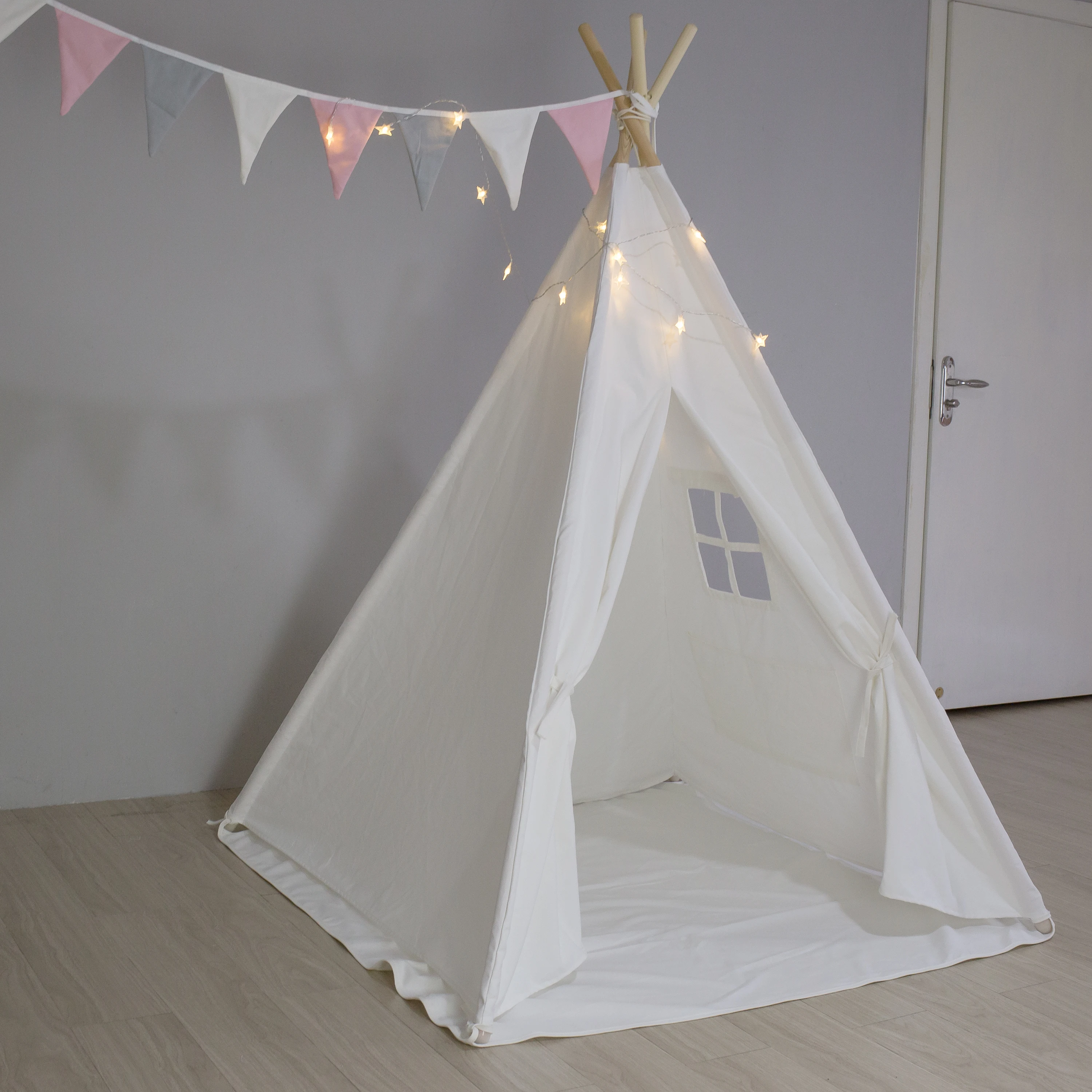 Indian cotton canvas kids play teepee tent camping 4 poles wood rods cloth indoor outdoor