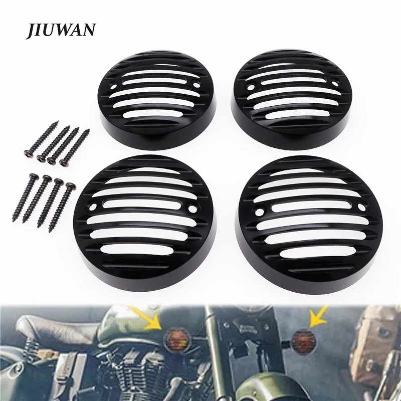 

4 Pcs Motorcycle Turn Signal Light Protector Flashing Indicator Grill Black Trim Cover For Royal Enfield Classic 500 Pegasus