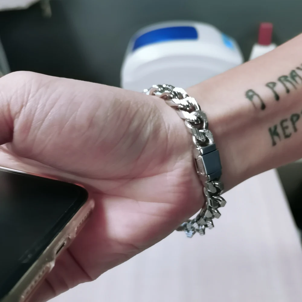Fashion 925 Sterling Silver Bracelet for Men Male Cool Rock Punk Style Bracelet 100% Solid silver 10 mm 20 cm Bracelet Jewelry