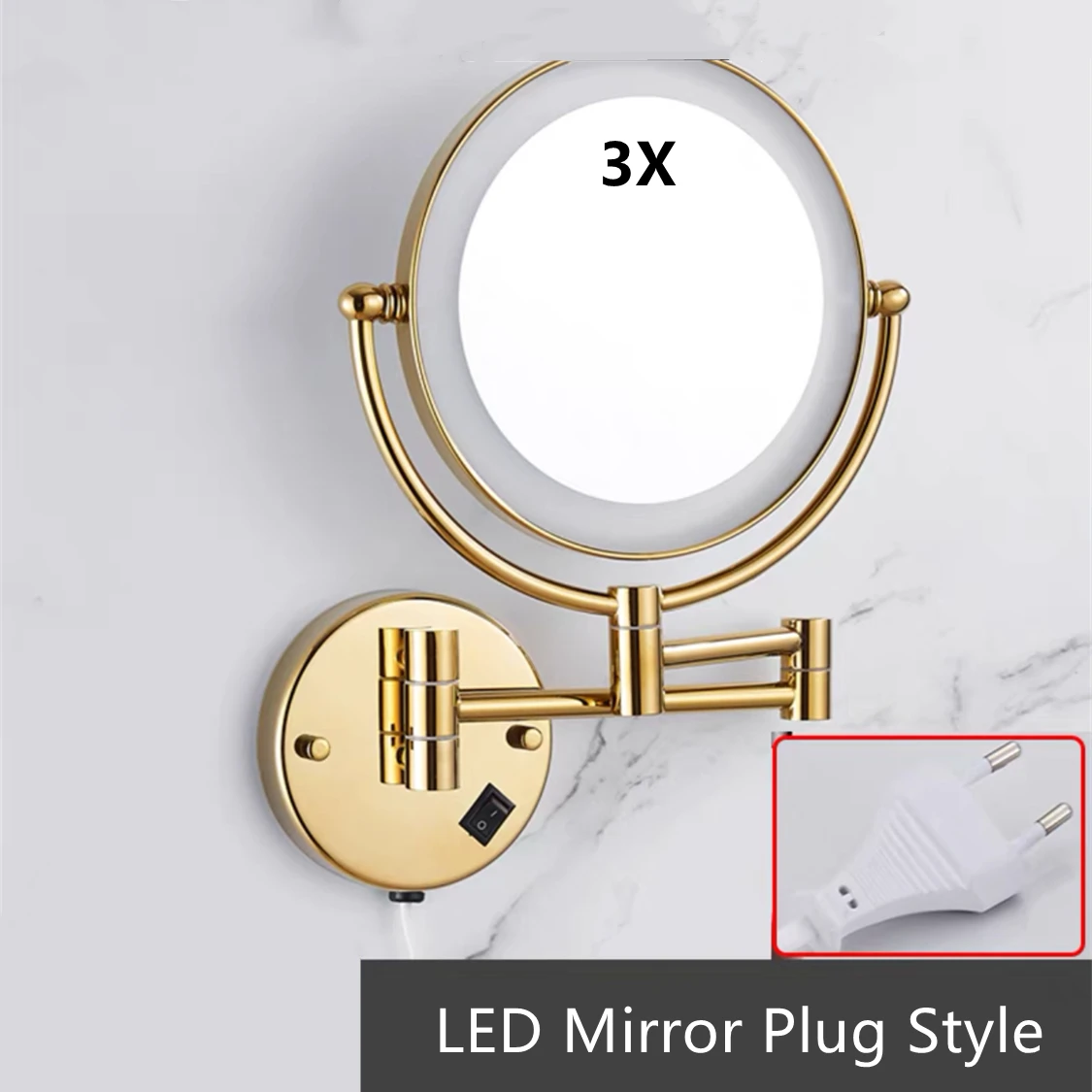 Imagem -03 - Espelhos Redondos de Maquiagem com Led Espelho Cosmético Ouro Zircônio Latão Lado Duplo Lâmpada de Parede Ampliação x x 10 x Estendendo Dobrável
