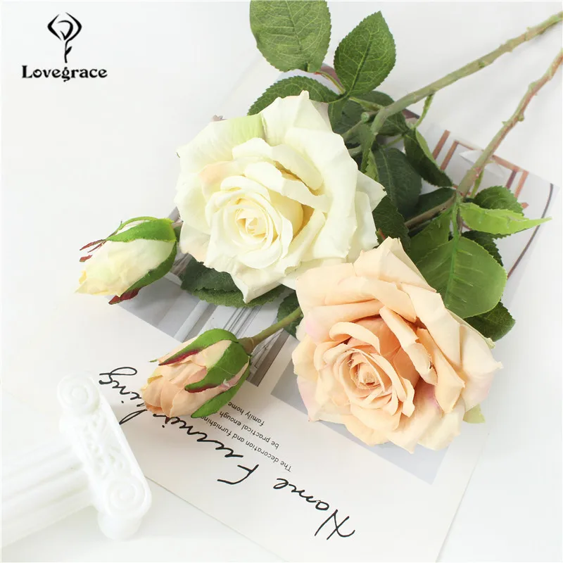 Artificial flower single rose flower branch artificial silk rose wedding scene decoration rose flower bride girlfriends bouquet