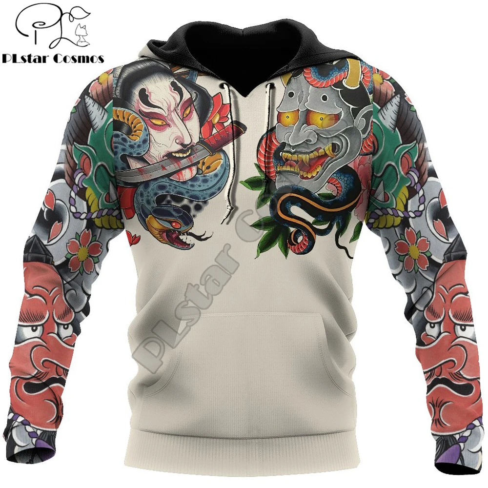 Japan Culture Oni Mask Tattoo 3D Printed Autumn Fashion Men Hoodie Unisex Hooded sweatshirt Street Casual Jacket Tracksuit DW709