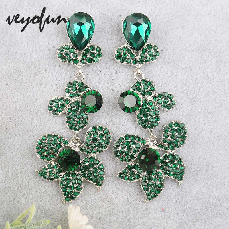 Veyofun Classic Flower Rhinestone Drop Earrings Elegant Dangle Earrings Jewelry for Women Gift Brinco