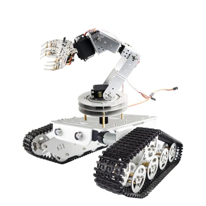 Plataforma móvel robótica rc chassi do tanque com 360 graus e 6dof metal robô braço e pinça arduino robô conjunto raspberry pi diy