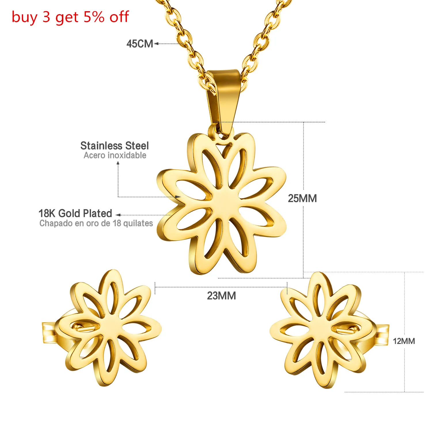 LUXUKISSKIDS New gold color stainless steel Luxurious Fashion flower jewelry Set jewelry sets wholesale jewelry steel