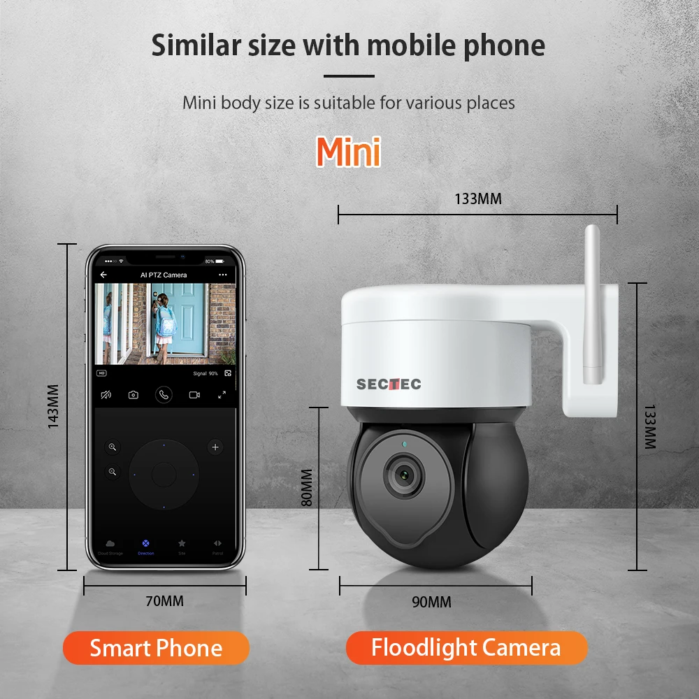 SECTEC 3M Tuya HD WiFi PTZ IP Camera Outdoor Action Tracking Full Color Night Vision Security Protection Audio Weatherproof