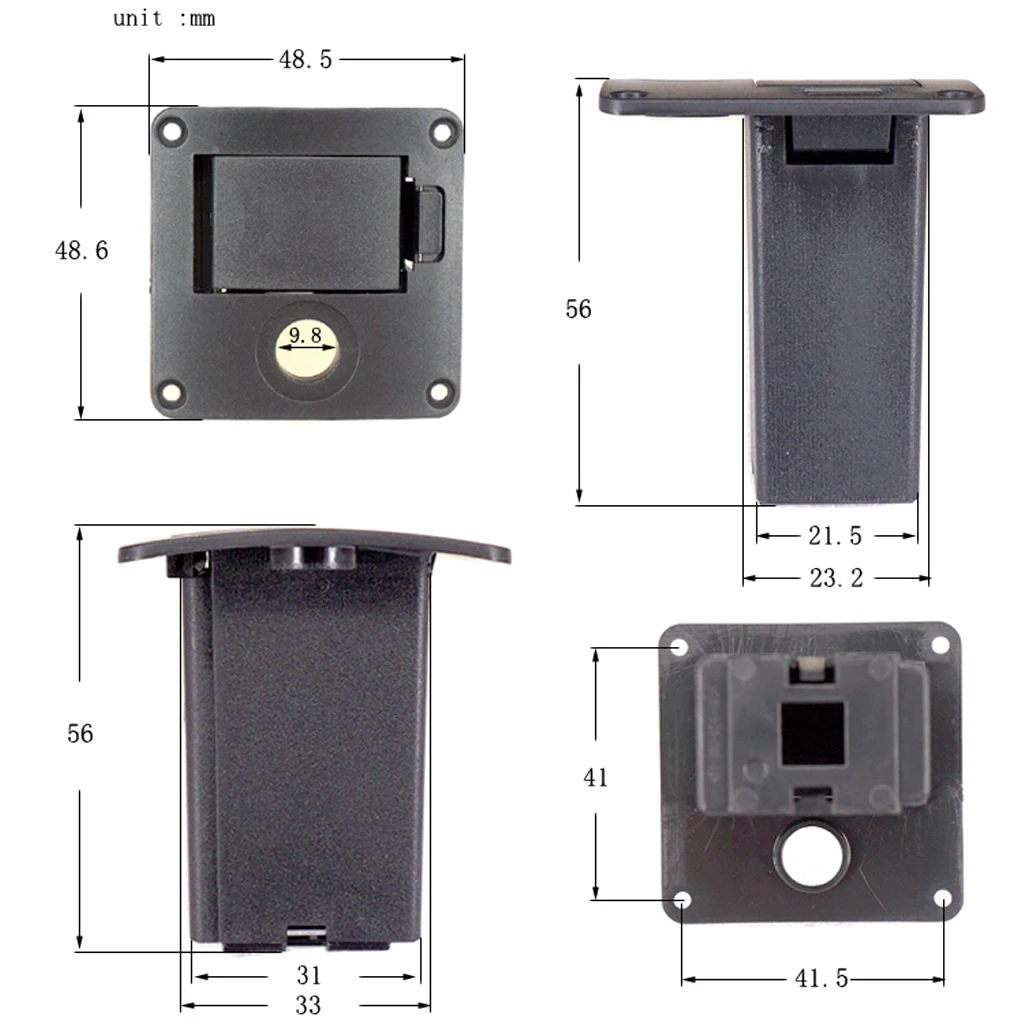 Funda de batería de 9V, caja de soporte para guitarra, accesorio de bajo, plástico negro, 1 ud.