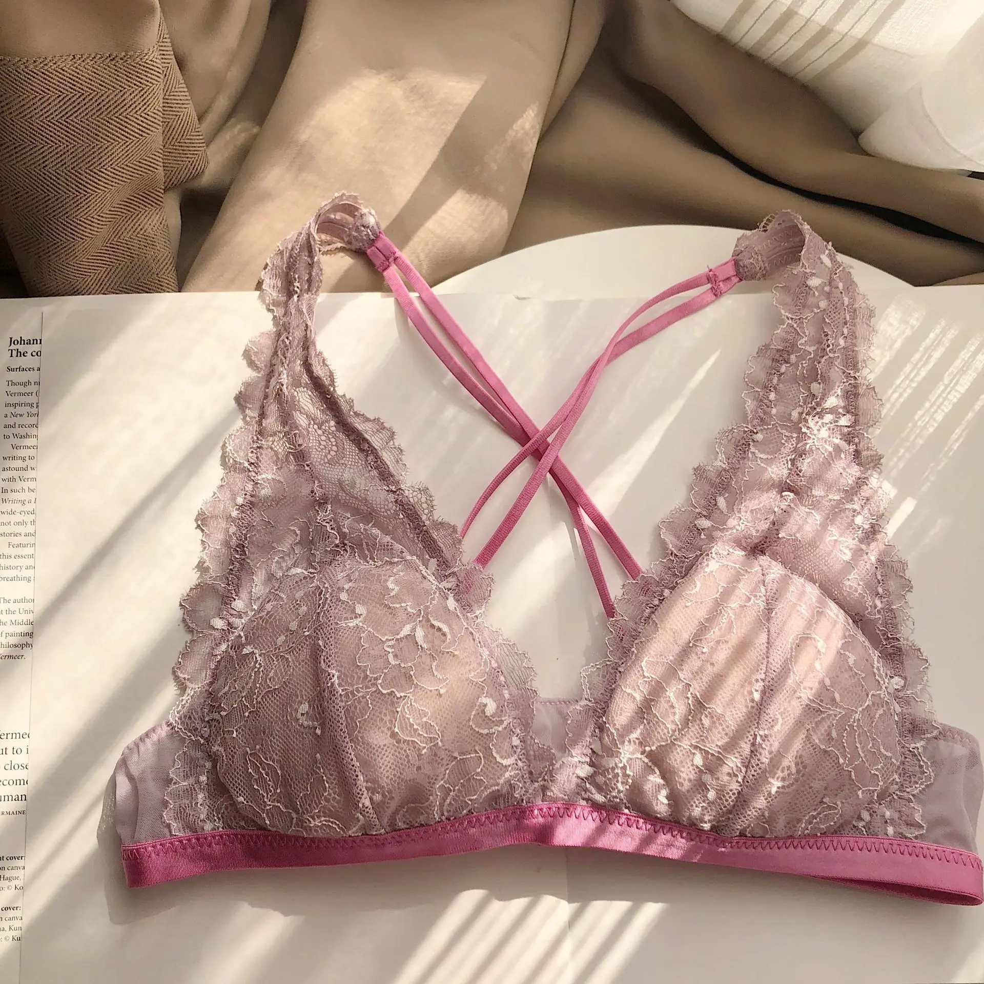 Lace lingerie romance candy color underwear sets women cute sexy bra set bralette