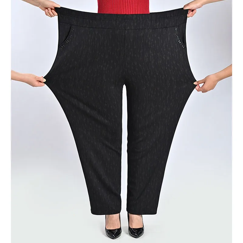 

8XL / 280kg Women Trousers Spring Autumn Winter Pants Middle-aged and Elderly Mom High Waist Add Velvet Casual Pants