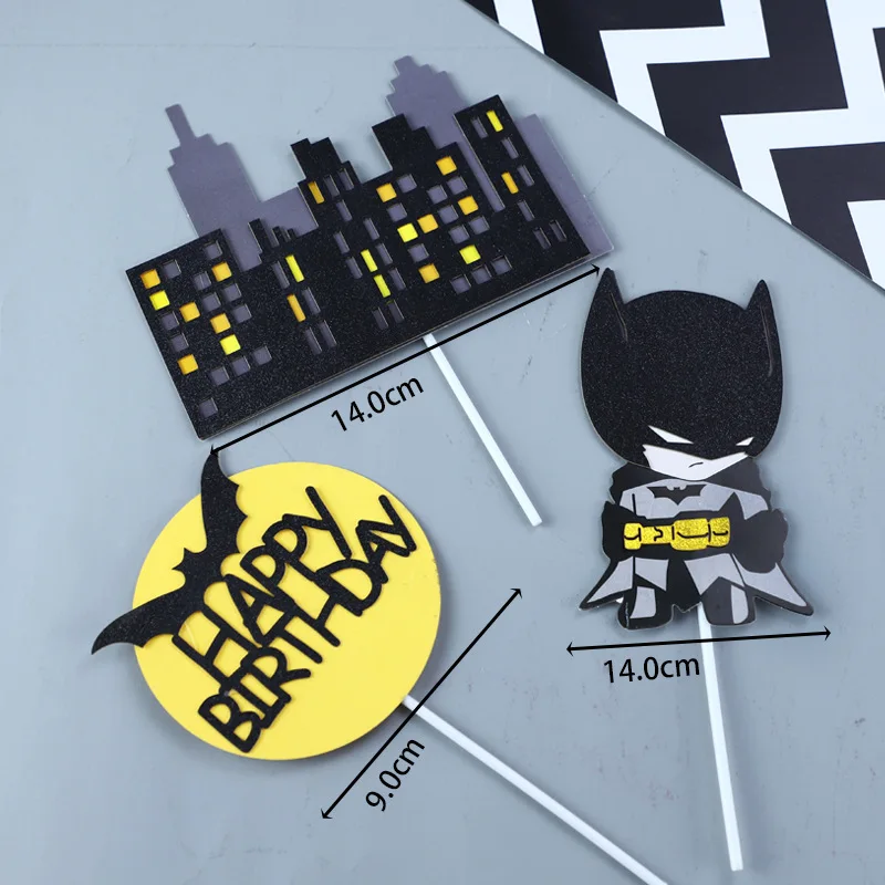 3pcs Cartoon Bat Happy Birthday Cupcake Topper Super Hero Birthday Cake Topper for Kids Birthday Party Cake Decorations Supplies