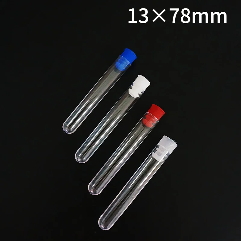 

50pcs/lot 13x78mm Lab Transparent Plastic Test Tube Round Bottom Tube Vial with Cap Office School Laboratory Experiment Supplies