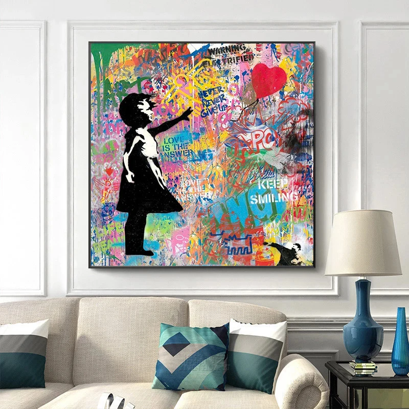 Street Graffiti Art Balloon Canvas Paintings Girl Banksy Print Wall Decor Pop Art Poster Follow Your Dreams Wall Art Home Decor