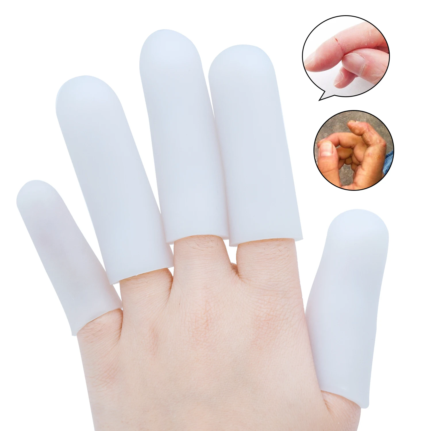 2Pcs White Thick Finger Protector Silicone Gel Tubes Thumb Covers Toe Protection For Corn Blister Cracked Pain 2.3*6.7cm C1597