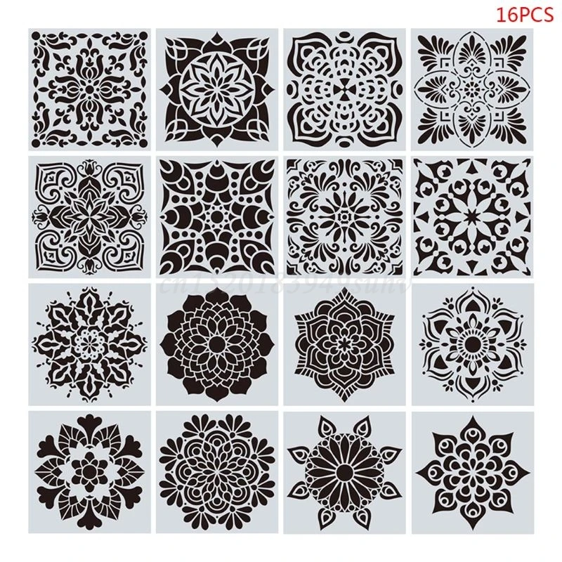 10 Styles 16pcs/12Pcs Mandala Stencils DIY Drawing Template Painting Scrapbooking Paper Card Embossing Album Decorative