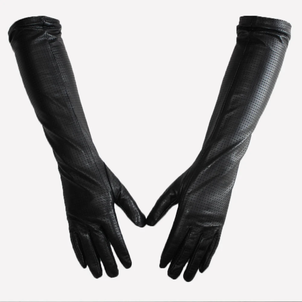 High quality new Women's long sheepskin gloves leather mesh breathable elbow arm guard silk lining gloves