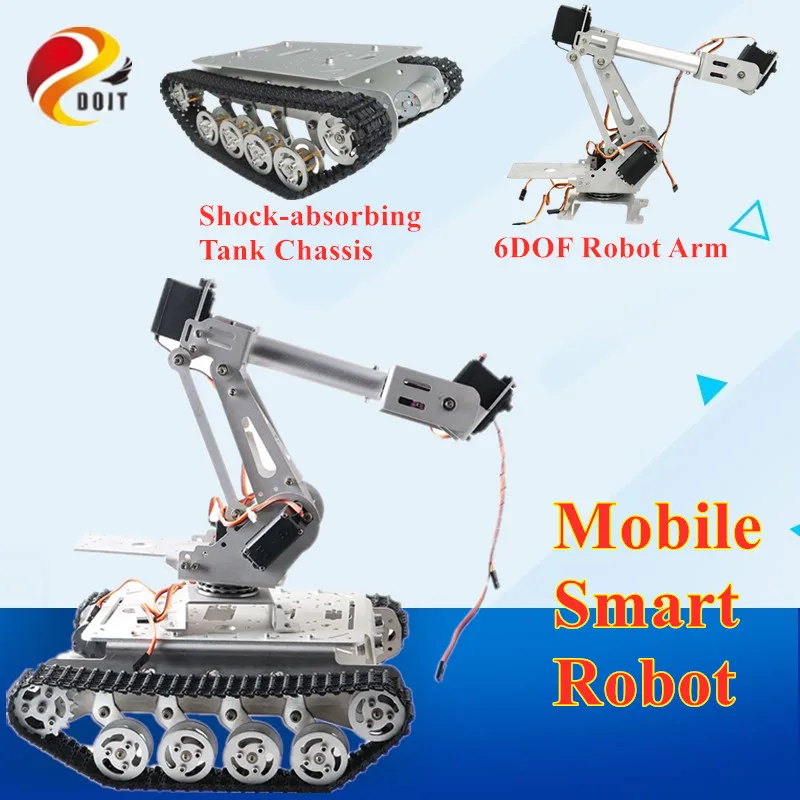 Mobiele slimme robot met TS100 schokabsorberend tankchassis + 6 DOF mechanische arm voor grijpend transport DIY WIFI / BT / handvat